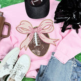 Sequin Football with Pink Sequin Bow Patch Light Pink Sweatshirt Unisex T-shirt, Sweatshirt, Hoodie, Long Sleeve Tee