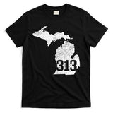 Detroit 313 Area Code Michigan Map State Pride Vintage T-Shirt