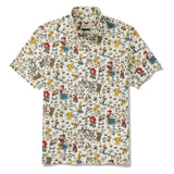 Men's Hawaiian Shirt Short Sleeve Button-down 100% Cotton Beige Aloha Alice's Wonderland
