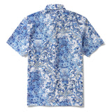 Men's Hawaiian Shirt Short Sleeve Button-down 100% Cotton Blue Aloha Floral Whisper