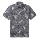 Gray Crane Shirt For Men Cotton Hawaiian Shirt Fun Aloha Shirt Button-down Short Sleeve Shirt Soaring Crane Auspicious