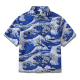 Children's Hawaiian Shirt Ocean Waves Japanese Ukiyo-e Print Cotton Button-down Short Sleeve Japanese Ukiyo-e Youth Shirt