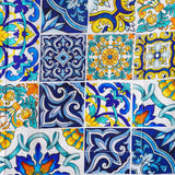 Men's Hawaiian Shirt Short Sleeve Button-down 100% Cotton White Aloha Sicilian Tile Elegance Collection