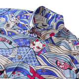 Men's Hawaiian Shirt Short Sleeve Button-down 100% Cotton Beige Aloha Neo-Ukiyo-e