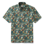 Men's Hawaiian Shirt Green Cotton Button-down Short Sleeve Aloha Shirt Jungle Adventure