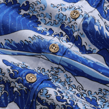 Children's Hawaiian Shirt Ocean Waves Japanese Ukiyo-e Print Cotton Button-down Short Sleeve Japanese Ukiyo-e Youth Shirt
