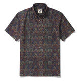 Men's Hawaiian Shirt Short Sleeve Button-down 100% Cotton Green Aloha Vintage Botanicals