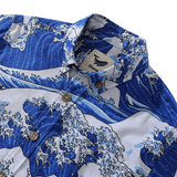 Children's Hawaiian Shirt Ocean Waves Japanese Ukiyo-e Print Cotton Button-down Short Sleeve Japanese Ukiyo-e Youth Shirt