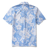Men's Hawaiian Shirt Short Sleeve Button-down 100% Cotton Blue Aloha Pineapple and Hibiscus Hawaiian Shirt