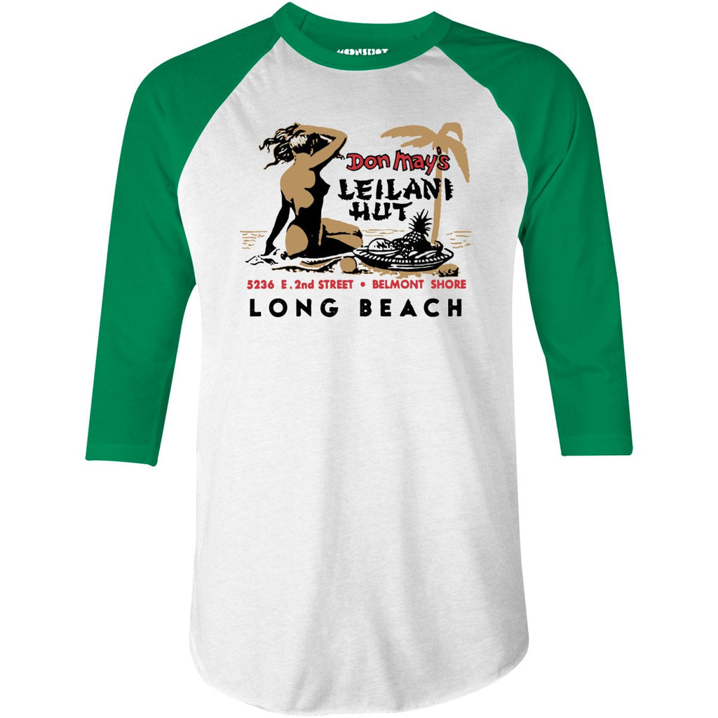 Don May's Leilani Hut - Belmont Shore, CA - Vintage Tiki Bar - 3/4 Sleeve Raglan T-Shirt