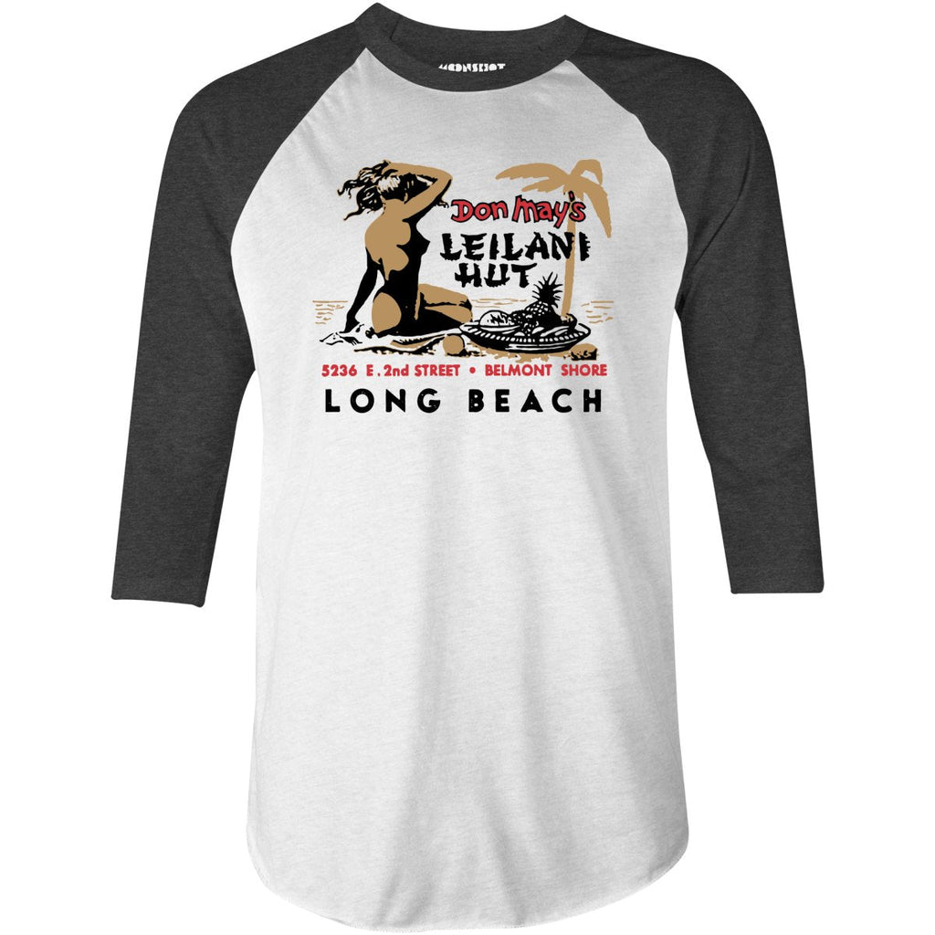 Don May's Leilani Hut - Belmont Shore, CA - Vintage Tiki Bar - 3/4 Sleeve Raglan T-Shirt