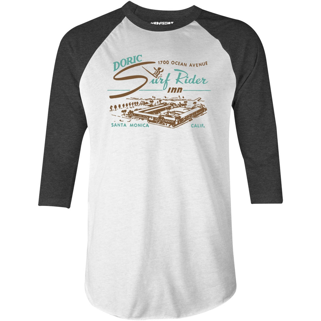 Doric Surf Rider Inn - Santa Monica, CA - Vintage Hotel - 3/4 Sleeve Raglan T-Shirt