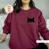 Cat Sweatshirt, Cute Cat Sweatshirt, Black Cat Shirt, Cat Peeking Sweatshirt, Womens Funny Sweater, Gift for Cats Lover, Cat Mom Sweatshirt