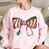 Coquette Nurse Stethoscope Sweatshirt, Christmas Nurse Shirt, Cute Bow Nurse Christmas, Gift for Nurse, Holiday Medical, Christmas Shirt, Gift For Her