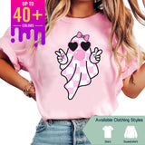 Cute Girly Ghost Blowing Bubble Tee - Retro Checkered Bow Ghost Shirt - Adorable Pink Ghost T-Shirt - Perfect for Ã¢â‚¬ËœOn Wednesdays We Wear Pink, Gift fo