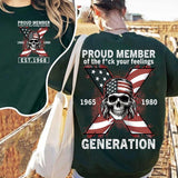Custom Est.Year 1968 Skull GenX 2 Side Skull Shirt, GenX T-shirt, Skull Proud Member Generation X Shirt, Flag Skull Shirt