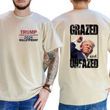 2-Side Grazed and Unfazed Assassination Attempt Donald Trump, Trum Bulletproof 2024, Funny Tee, Gift For Men, Casual Menswear, Classic Cotton Top, Soft Fabric Shortsleeve Shirt