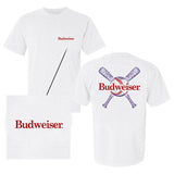 Budweiser Cross Bats T-shirt - 2 Side - Sizes For All Bodies - Athleisure Wear - Colorful Varieties - Unisex And Inclusive - Find Your Style