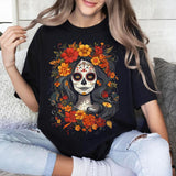 De Los Muertos La Catrina Day of the Dead Sugar Skull Women T-Shirt Style001