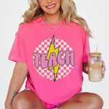 Checkered Teach Shirts, Pencil Lightning Shirt, Lightning Bolt Shirt, Teacher Appreciation Gifts, Shirt For Teacher, Retro Teacher T-shirt, Teacher Gi