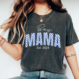 Boy Mama Est. 2024 Shirt, Boy Mom Shirt, Checkered Boy Mama Tee, Mom Graphic Printed Short Sleeve Tee Shirt, Women Cotton Fabric Comforts Shirts, Wome