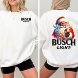 Busch Light, Santa Middle Finger Funny Red Santa Christmas 2 Sided Sweatshirt, Christmas Sweatshirt with beer, Perfect for outings and holidays, Unise