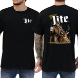 Camo Hunter Trummp With Miler Lite Beer Shirt 2-Sided, Vintage Men's Buck Hunting Tshirt, Beer Drinking Tee, Unisex Hunt Tops, Classic Casual Menswear Style001