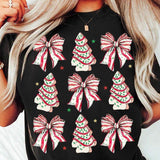 Coquette Christmas Tree Cake T-shirt, Christmas Bow T-shirt, Christmas Tree T-shirt, Retro Holiday T-shirt, Merry Christmas T-shirt, Girly Christmas T