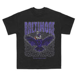Baltimore football, Deadman's Raven Graphic T-Shirt, Full Cotton, Men's Top Women's Top, American Football Team, For Men And Women Fabric Menswear Retro Print Womenswear