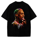 Dennis Tongue Out Hollywood 90's Vintage Design T-Shirt Cotton Menswear Top Basketball Style001
