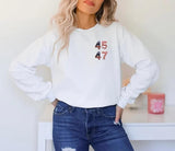 Classic American Flag Sweatshirt, Minimalist Election Sweatshirt 45 47, Patriotic American Flag Sweatshirt