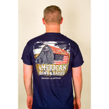 American Grown Barn - Rustic Barn with American Flag T-Shirt - Navy Style001