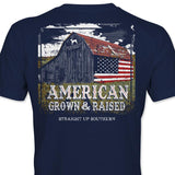 American Grown Barn - Rustic Barn with American Flag T-Shirt - Navy Style001