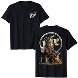 Camo Hunter Trump With Deer Miller Beer Unisex T-shirt - Lite Beer Lover - Gildan 5000 Graphic T-Shirt for Men & Women