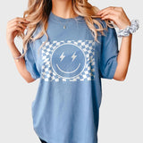 Checkered Smile Face Shirt, Retro Shirt for Women, Smile Face T-Shirt, Gift for Her, Retro Checkered Tee, Vintage Face Funny Shirt, Women Top