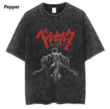 Anime Berserk Vintage T-Shirt Manga Washed T-shirt Pure Cotton Short Sleeve Tee Menswear Top Underwear Tshirt