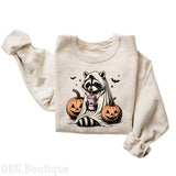 Cute Raccoon Ghost Crewneck, Raccoon Halloween Sweatshirt, Vintage Pumpkin Fall Sweaters, Spooky Season Gift, Halloween 2024 Merch Women's Shirt, Hall