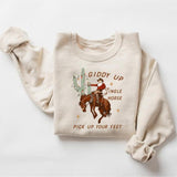 Cowboy Christmas Sweatshirt, Western Christmas Shirt, Giddy Up Jingle Horse Pick Up Your Feet, Howdy Country Christmas Horse, Cowgirl Shirt, Christmas Sweatshirt, Horse Christmas Crewneck Sweatshirt Menswear Hoodie