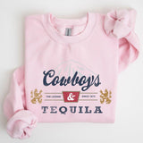 Cowboys and Tequila, Retro, Beer, Vintage, Cowboy Sweatshirt, Women's Crew Neck, Crewneck Casual Comfort Womenswear ComfortableÂ Graphic