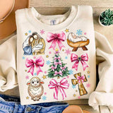 Christian Coquette Bow Light Pink Preppy Sweatshirt, Coquette Christian Bible Verse Pink Girly Shirt