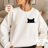 Cat Sweatshirt, Cute Cat Sweatshirt, Black Cat Shirt, Cat Peeking Sweatshirt, Womens Funny Sweater, Gift for Cats Lover, Cat Mom Sweatshirt