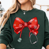 Coquette Nurse Stethoscope Sweatshirt, Coquette Bow Nurse Christmas Shirt, Holiday Medical, Nurse Shirt, Xmas Gift For Nurse, Unisex Shirt, Gift For H
