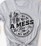 Bit Of a Mess but Im Doing My Best T-Shirt Funny Sarcastic Tshirt Relatable Everyday Tee Sarcasm Funny Shirt Hilarious Sarcastic T-Shirt Soft Print Ts