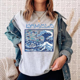 Blue Wave Cat For Kamala Shirt, Ukiyo-e Inspired Japanese Artistic Cat Lover T-Shirt, Trendy Cat Wave Shirt, Kamala Harris 2024 Shirt