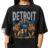 Detroit Football Skull Shirt, Retro Vintage Skeleton Lions Football Player Gift Unisex Shirt Classic Cotton Fabric Collar Decoration Menswear