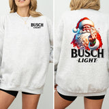 Busch Light, Santa Middle Finger Funny Red Santa Christmas 2 Sided Sweatshirt, Christmas Sweatshirt with beer, Perfect for outings and holidays, Unise