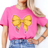 Coquette Teacher Shirt, Pencil Bow Teacher Graphic Tee, Back To School Outfit, First Day Of School, Gift for Teacher, Teacher Crew Matching Shirt Casu