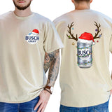 Christmas Deer Busch Light 2-Sided Shirt, Funny Men's Beer Drinking Tee, Drink Tops for Men, Christmas Drinker Tshirt, Classic Cotton Casual Menswear Style001