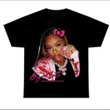 Bigg Latto Black Tee, Latto Pink Kitty Shirt Cotton Fabric
