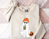 Cute Ghost Drinking Coffee Crewneck Sweatshirt, Hoodie, T-shirt